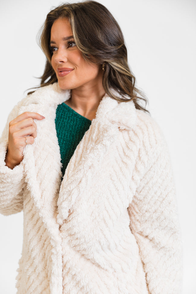 Meet Me At The Plaza Beige Herringbone Fur Coat