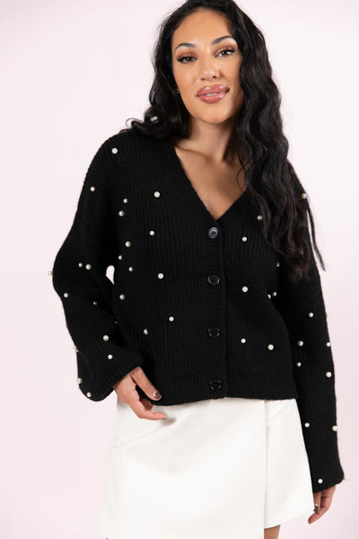 Black Pearl Bows Roses Black Open outlet Cardigan