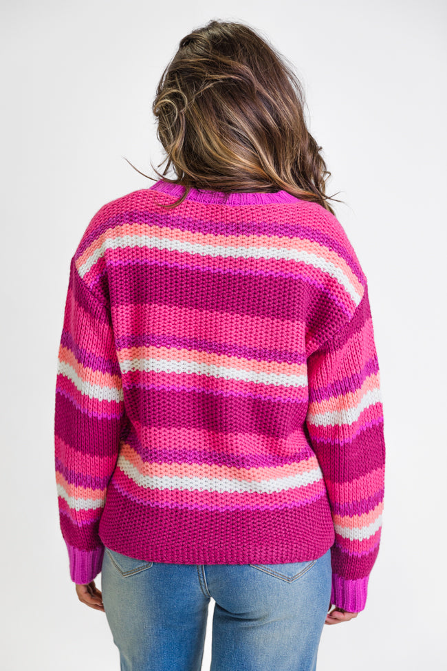 All the Good Magenta Striped Crew Neck Sweater