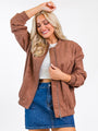 Believe In Me Brown Oversized Suede Bomber Jacket