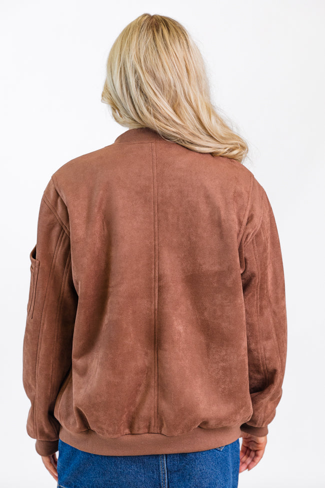 Believe In Me Brown Oversized Suede Bomber Jacket