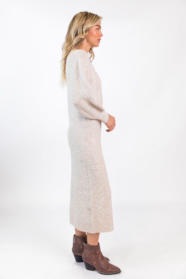 Stay On Your Mind Oatmeal Cable Knit Midi Dress