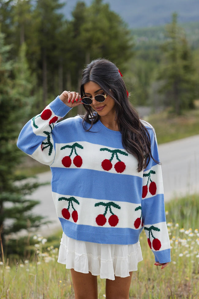 The Cherry On Top Blue Sweater