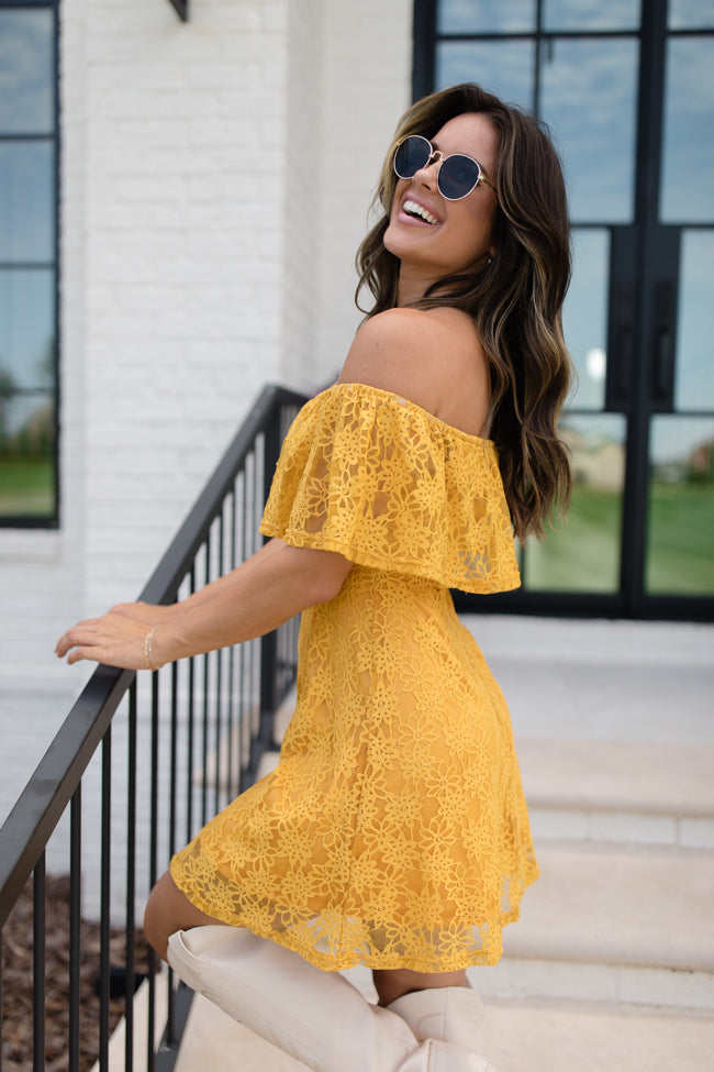 Brighten My Day Off The Shoulder Lace Mini Dress FINAL SALE