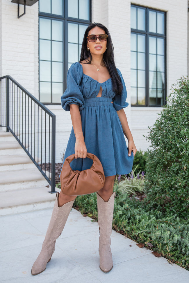 Key To My Heart Navy Keyhole Detail Mini Dress