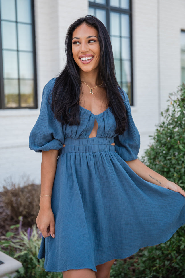 Maize Key to My Heart Navy Keyhole Detail Mini Dress