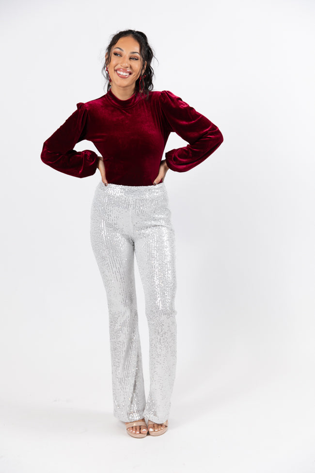 Queen of Quoin Silver Sequin Flare Pants Amber Massey X Pink Lily