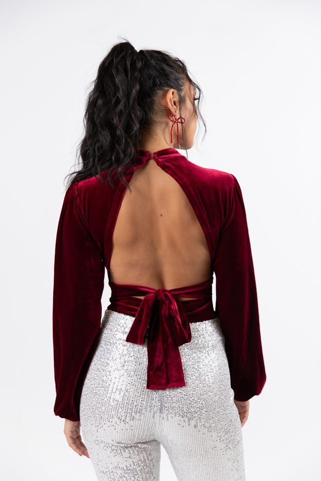 That Bow Though Open Back Velvet Mock Neck Bodysuit Amber Massey X Pink Lily