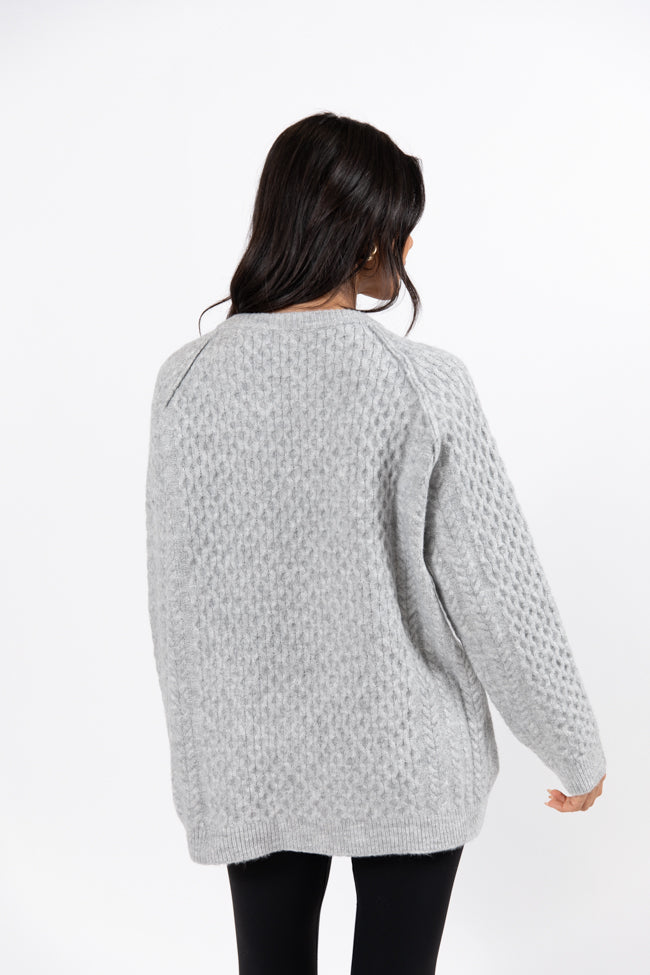 Cable Knit Cuddles Grey Oversized Crew Neck Sweater Amber Massey X Pink Lily