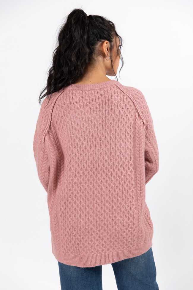 Cable Knit Cuddles Mauve Oversized Crew Neck Sweater Amber Massey X Pink Lily