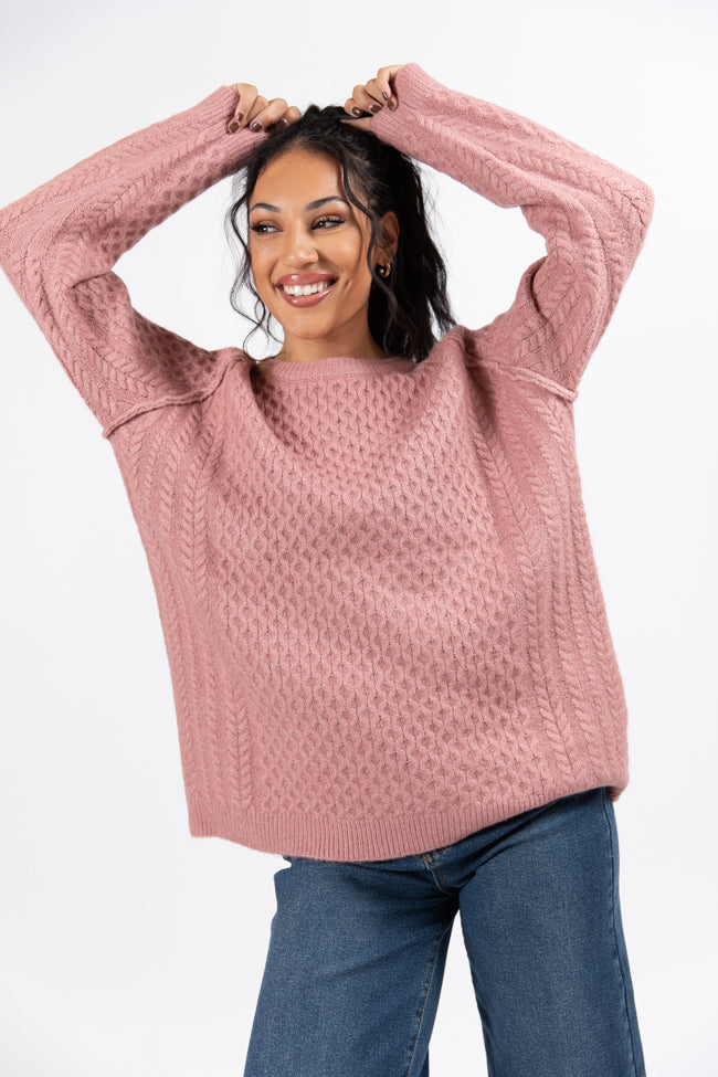 Cable Knit Cuddles Mauve Oversized Crew Neck Sweater Amber Massey X Pink Lily