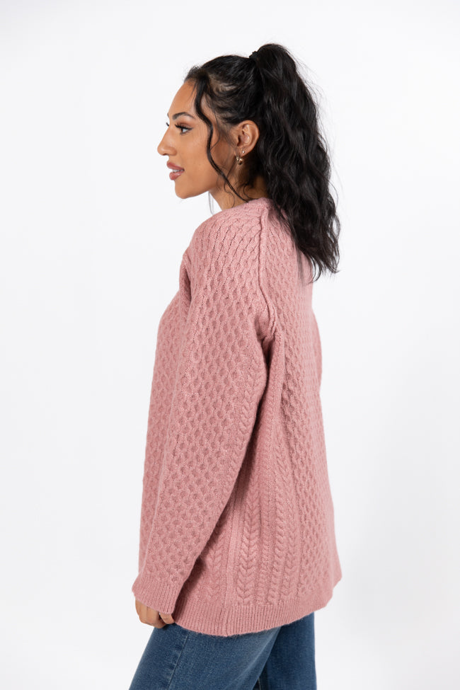 Cable Knit Cuddles Mauve Oversized Crew Neck Sweater Amber Massey X Pink Lily