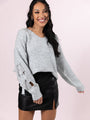 Glad Tidings Grey Shimmer Bow Sleeve V-neck Sweater