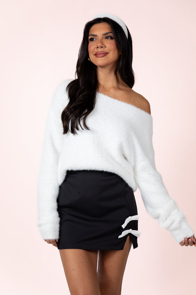 Sweet Memories Ivory Boatneck Fuzzy Sweater