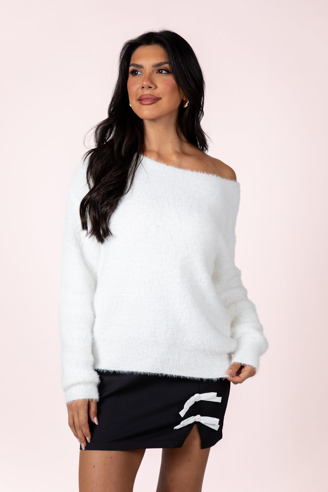 Sweet Memories Ivory Boatneck Fuzzy Sweater