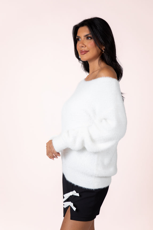 Sweet Memories Ivory Boatneck Fuzzy Sweater