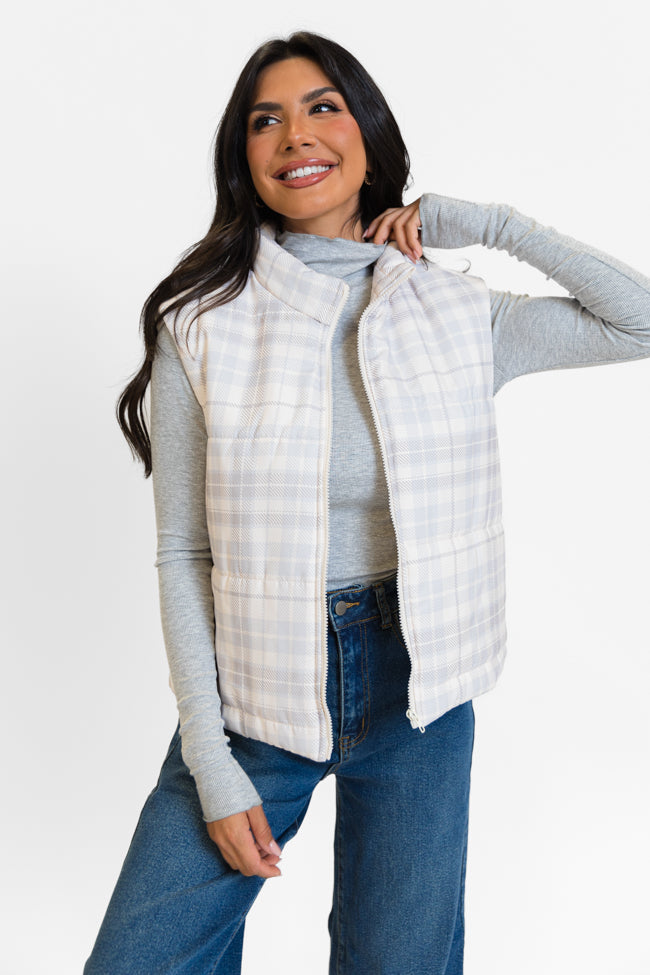 In A Bubble Beige Plaid Puffer Vest