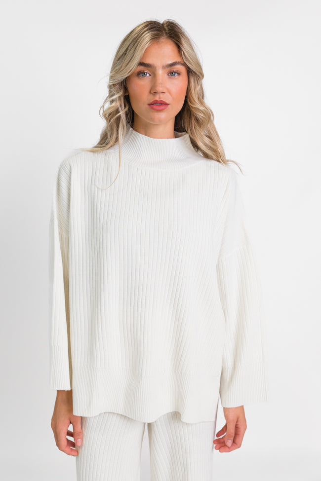 Good To Go Cream Mock Neck Ribbed Sweater