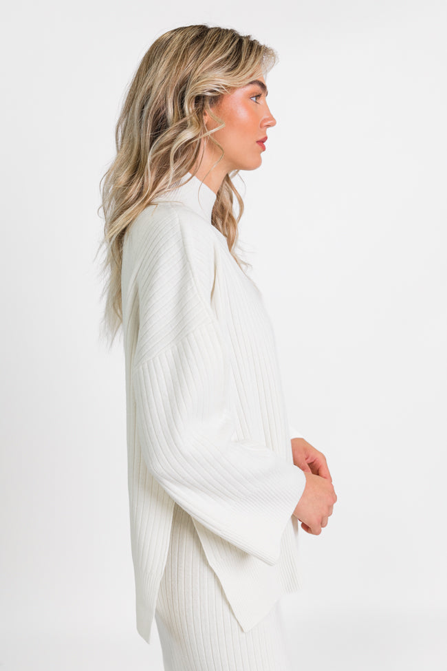 Good To Go Cream Mock Neck Ribbed Sweater