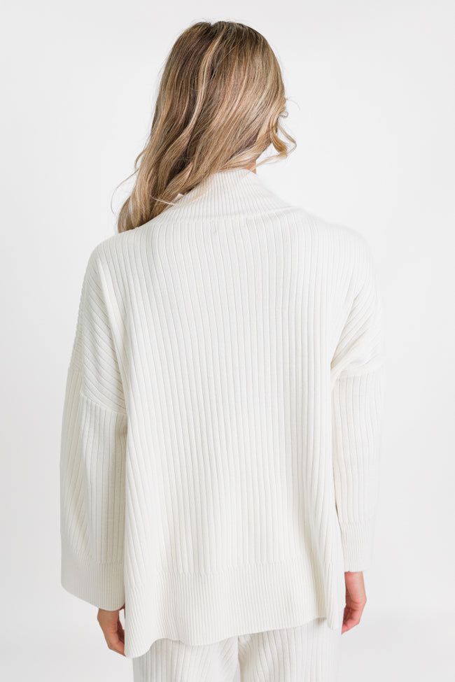 Good To Go Cream Mock Neck Ribbed Sweater