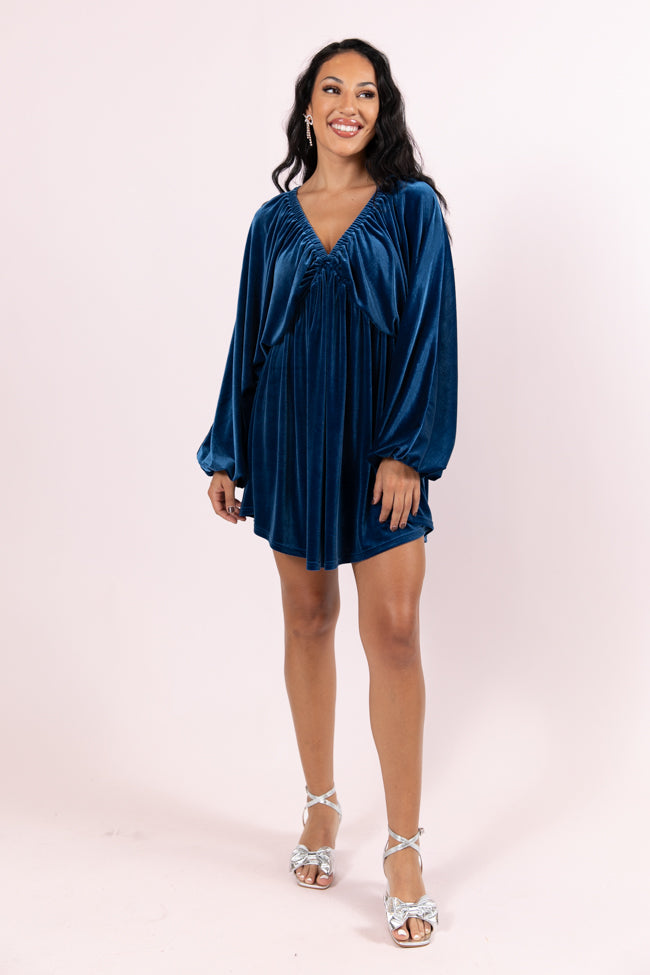 Warmest Wishes Blue Babydoll Cut Velvet Mini Dress