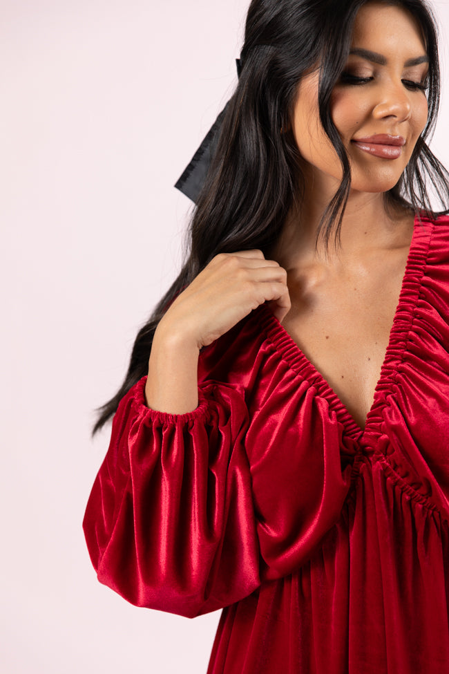 Warmest Wishes Red Babydoll Cut Velvet Mini Dress