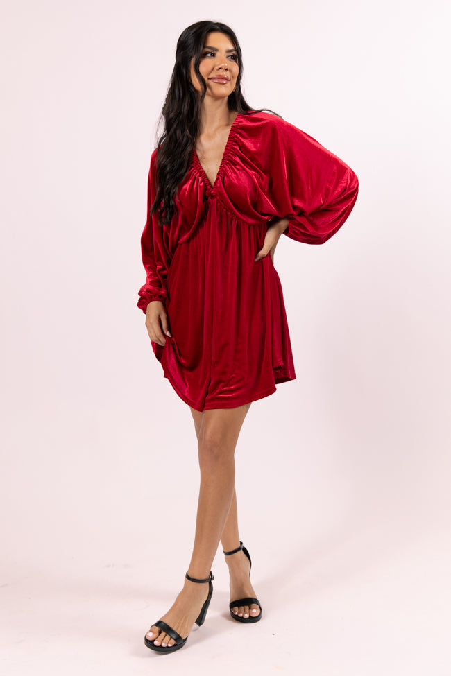 Warmest Wishes Red Babydoll Cut Velvet Mini Dress