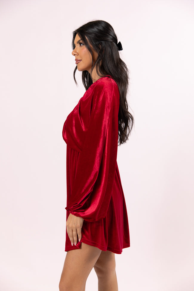 Warmest Wishes Red Babydoll Cut Velvet Mini Dress