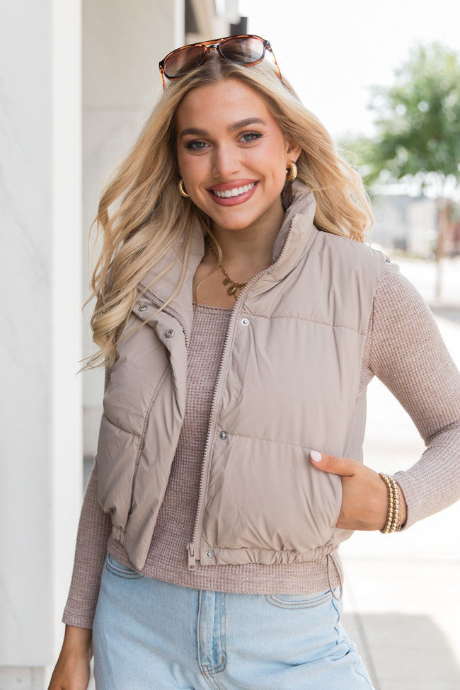 Bunny Slopes Taupe Soft Coated Puffer Vest