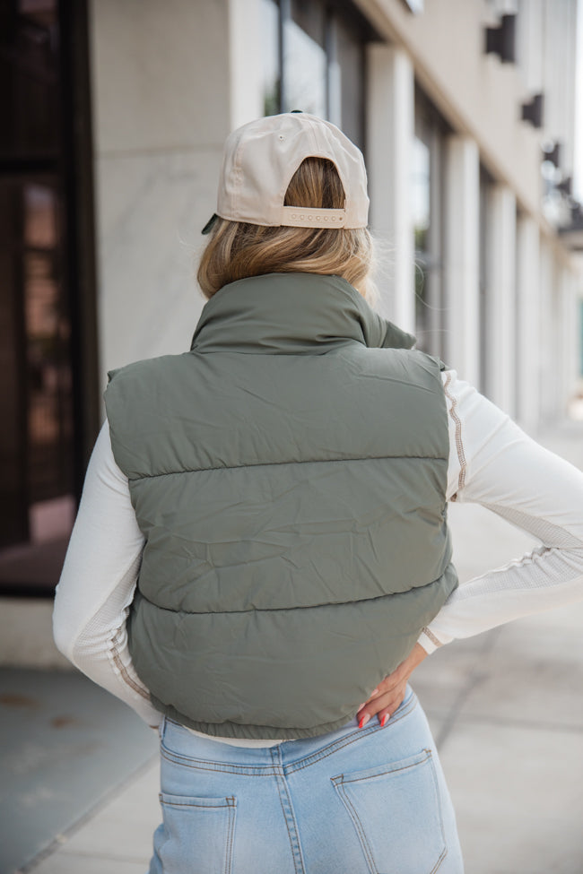 Bunny Slopes Olive Soft Coated Puffer Vest