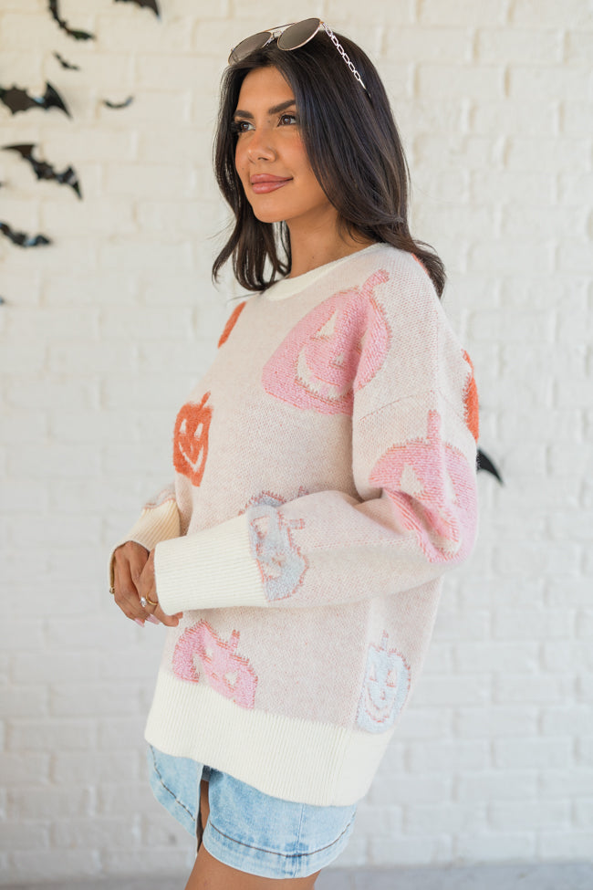 Pumpkin Queen Ivory Multi Fuzzy Embroidered Sweater