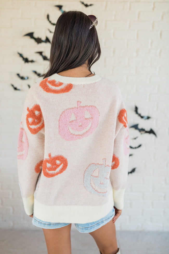 Pumpkin Queen Ivory Multi Fuzzy Embroidered Sweater