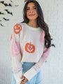 Pumpkin Queen Ivory Multi Fuzzy Embroidered Sweater