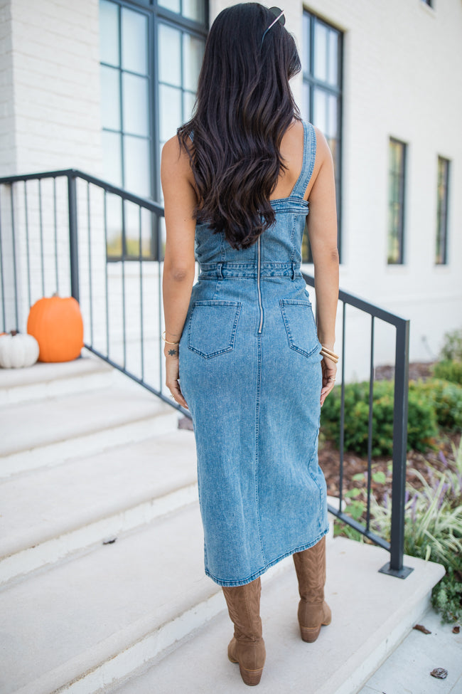 Dedicated To You Medium Wash Denim Midi Dress