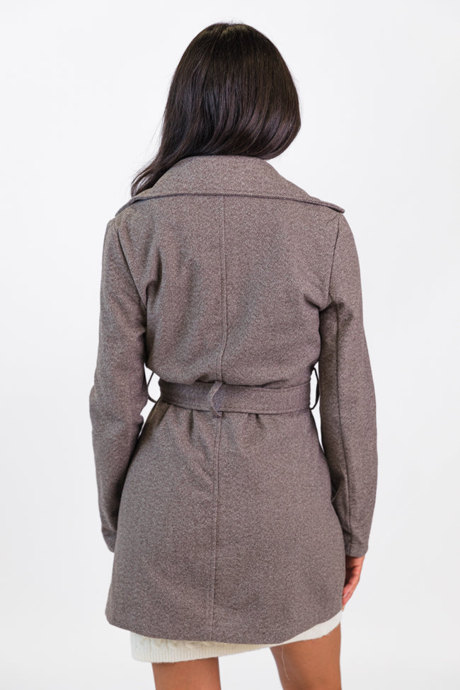 All To Give Brown Herringbone Wool Blend Coat