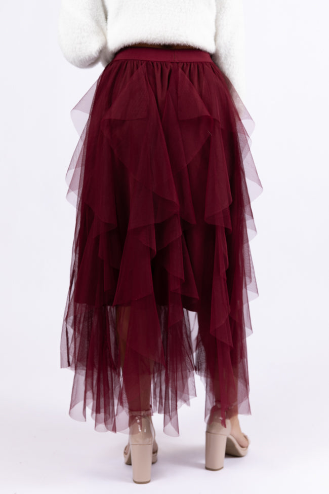 Magical Feeling Wine Tulle Maxi Skirt