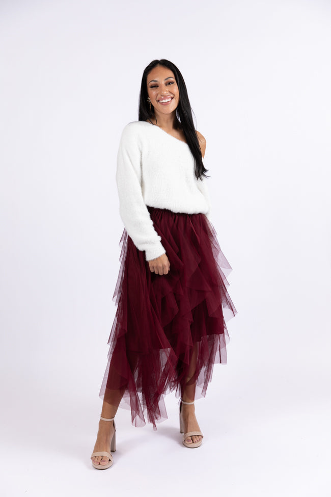 Magical Feeling Wine Tulle Maxi Skirt