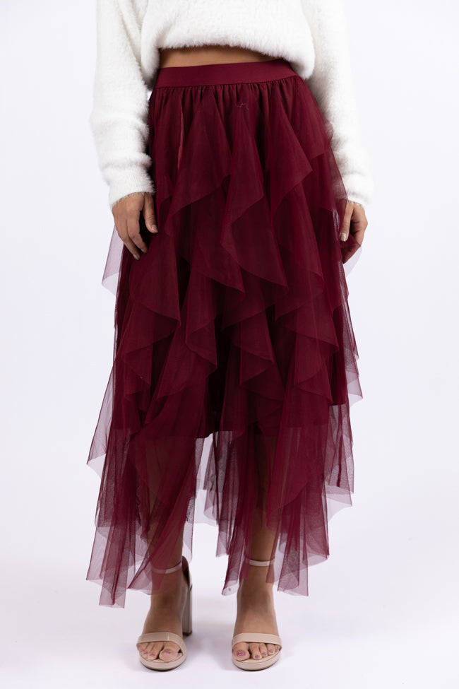 Magical Feeling Wine Tulle Maxi Skirt