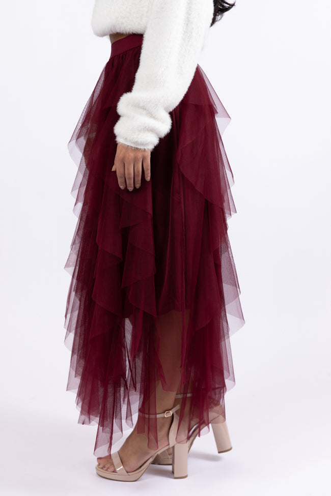 Magical Feeling Wine Tulle Maxi Skirt