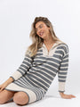 Between You and Me Grey Striped Quarter Zip Sweater Dress