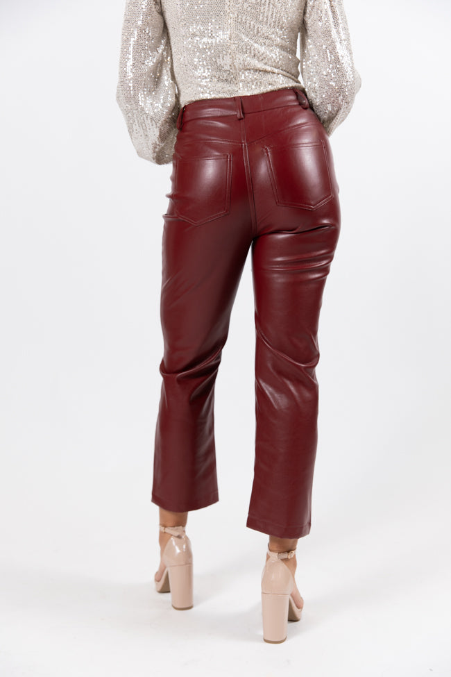 Delaware Nights Burgundy Wide Leg Faux Leather Pants Amber Massey X Pink Lily