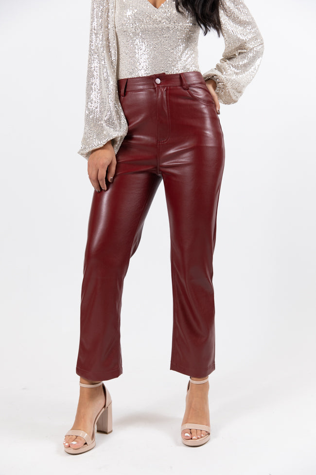 Delaware Nights Burgundy Wide Leg Faux Leather Pants Amber Massey X Pink Lily