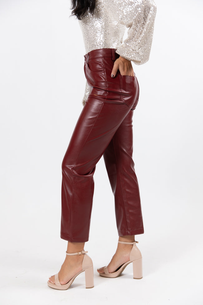 Delaware Nights Burgundy Wide Leg Faux Leather Pants Amber Massey X Pink Lily