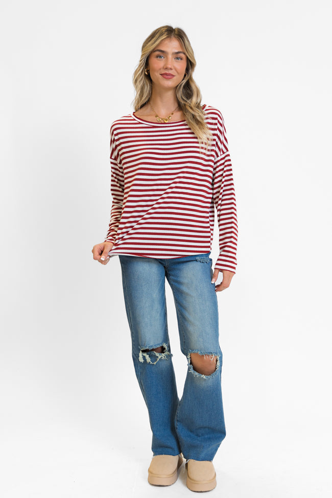 Blizzard Bliss Red Wide Neck Striped Knit Top