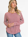 Blizzard Bliss Red Wide Neck Striped Knit Top