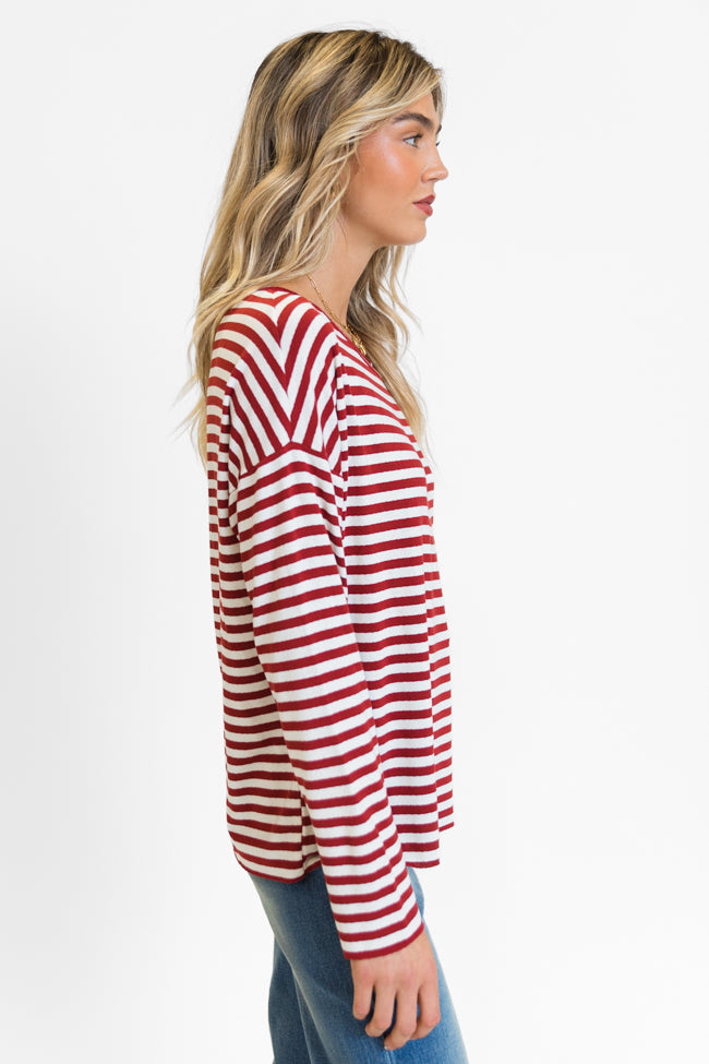 Blizzard Bliss Red Wide Neck Striped Knit Top