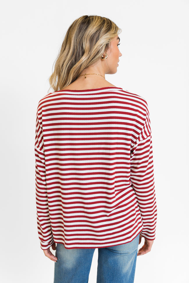 Blizzard Bliss Red Wide Neck Striped Knit Top