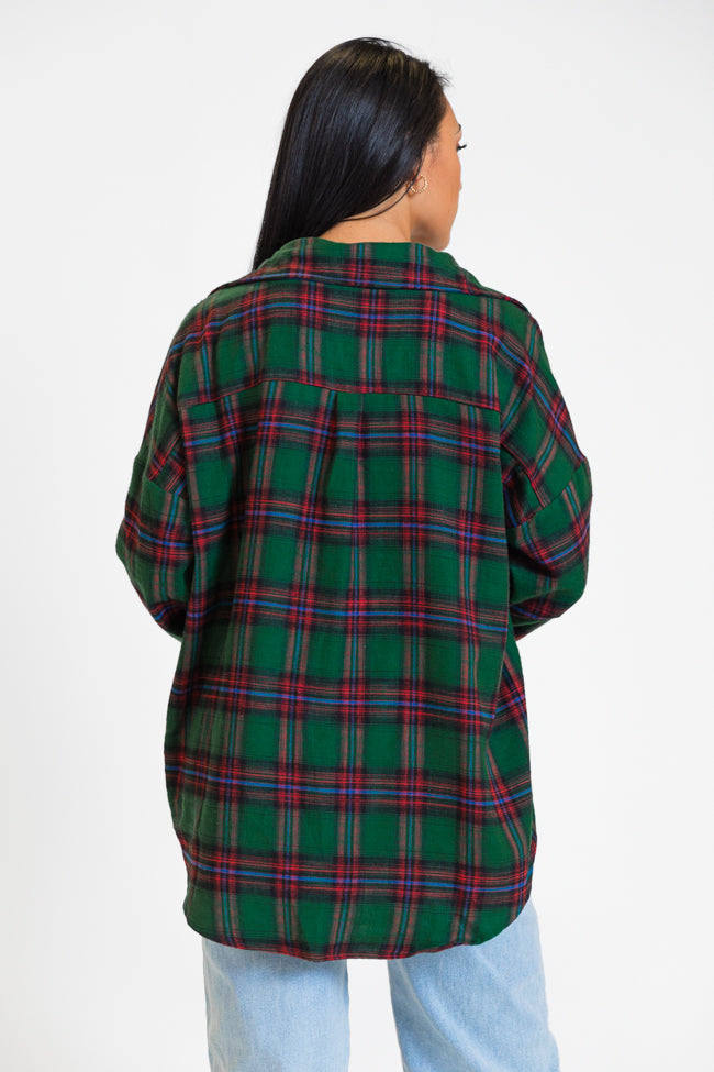 Made Me Realize Green and Red Plaid Oversized Button Front Shirt