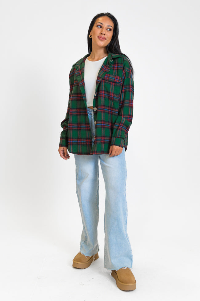 Made Me Realize Green and Red Plaid Oversized Button Front Shirt