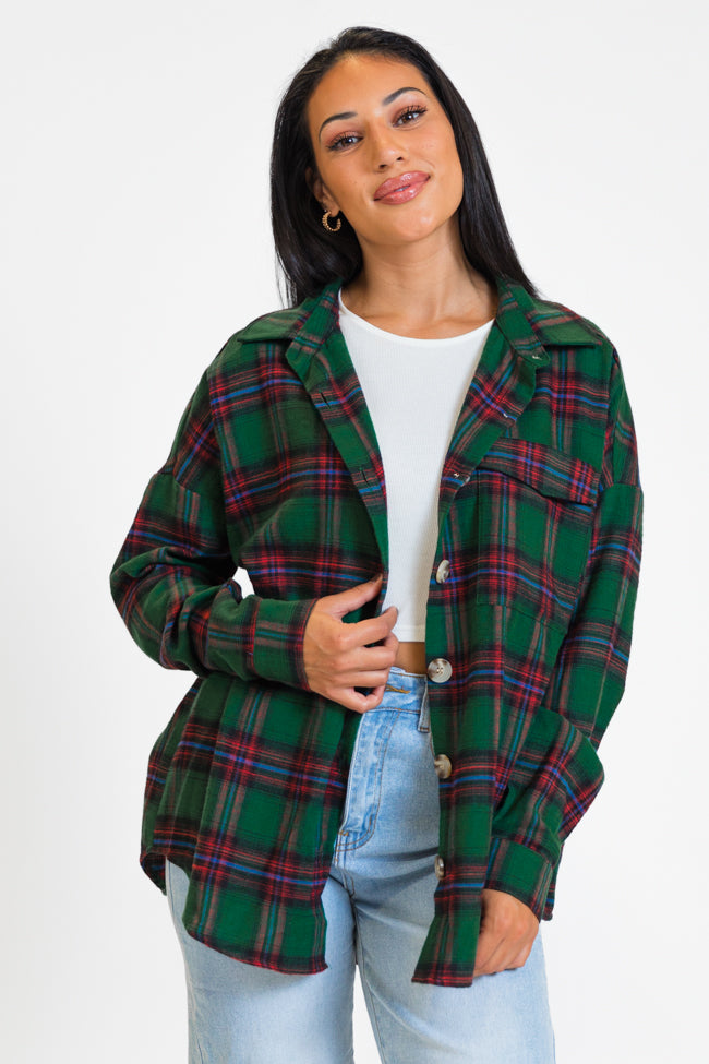 Made Me Realize Green and Red Plaid Oversized Button Front Shirt